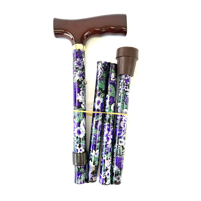 Folding Walking Stick with T Handle Walking Sticks Not specified Mauve Floral  