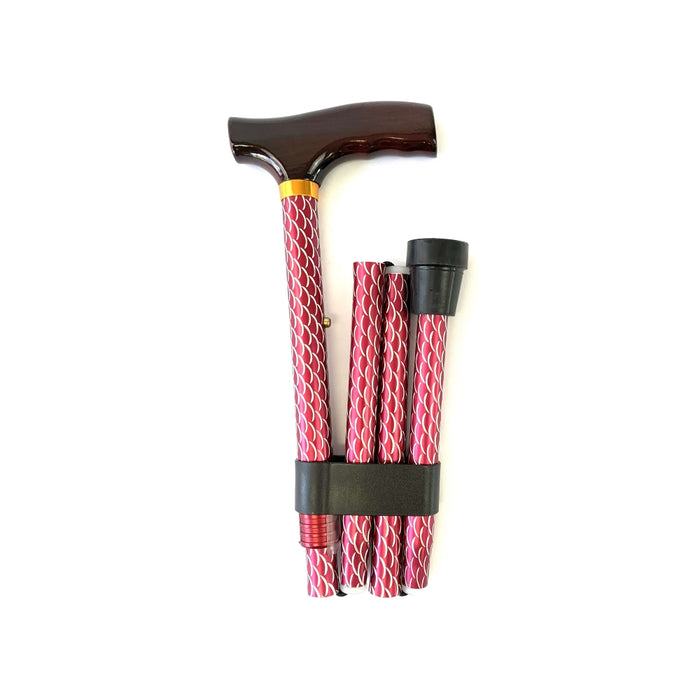 Folding Walking Stick with T Handle Walking Sticks Not specified Mesh Red  