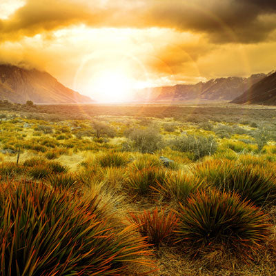 Sunset over mountain range