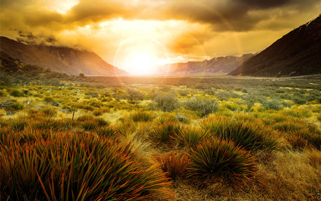 Sunset over mountain range