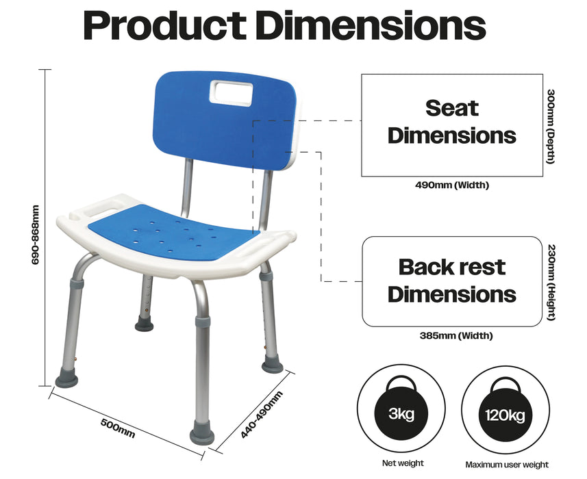Shower Chair with Padded Seat and Backrest