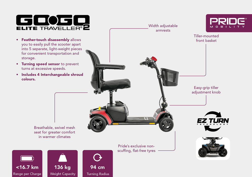 Pride Mobility Go Go Elite Traveller 2 Mobility Scooters Pride Mobility