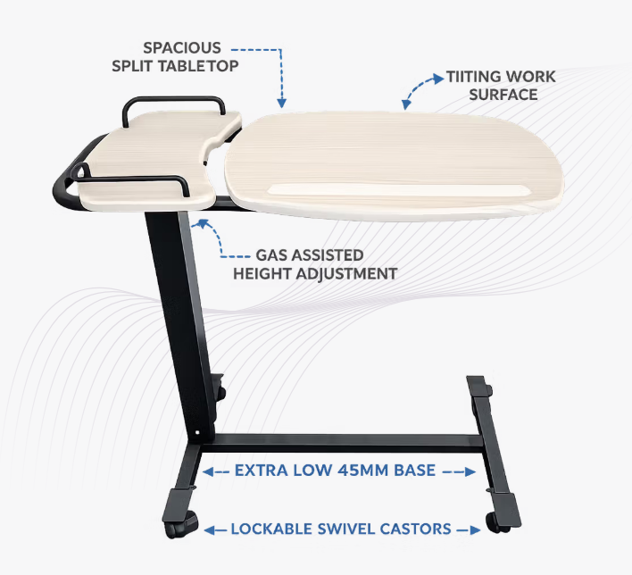 ICare Overbed Table Overbed Tables Icare Classic Low Profile White Ash