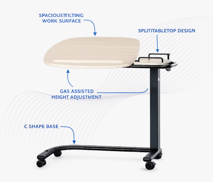 ICare Overbed Table Overbed Tables Icare Classic C-Shaped White Ash