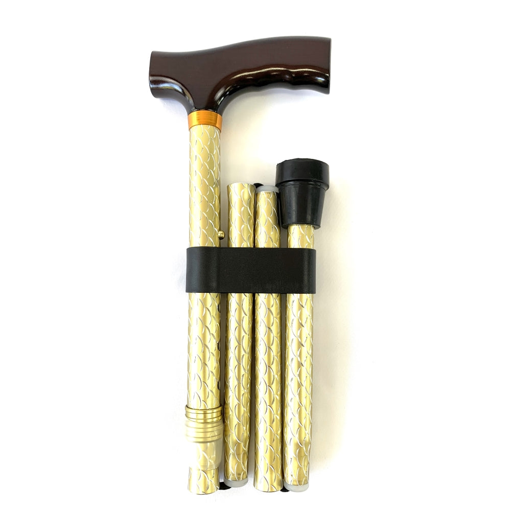 Folding Walking Stick with T Handle Walking Sticks Not specified Mesh Gold  