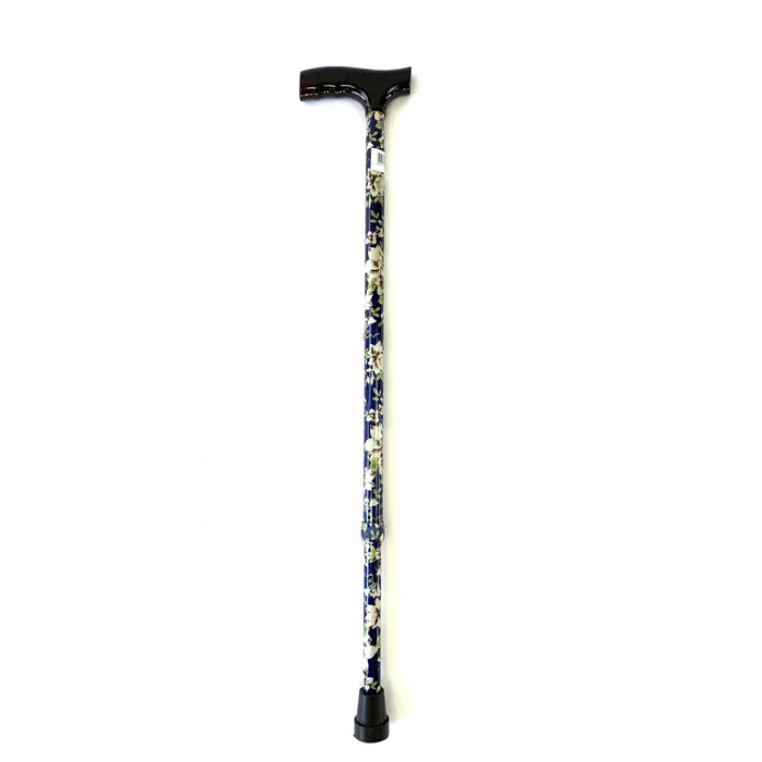 Aluminium Walking Stick with T Handle Flowered Blue