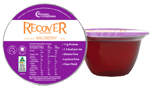 Recover Wildberry Flavoured 11g Protein Supplement 110mL - 36 Pack Food Supplement - Flavour Creations